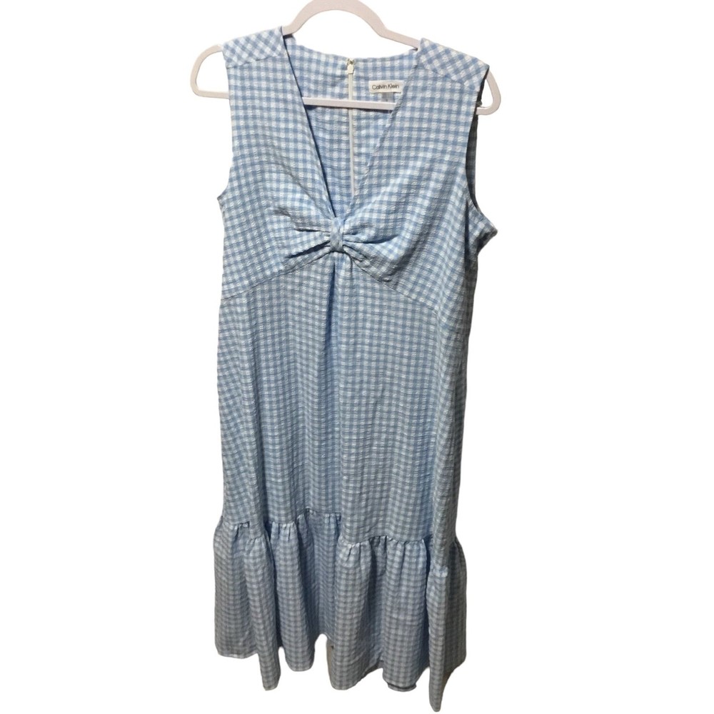 Calvin Klein Light Blue and White Plaid Dress Size 12 NWT